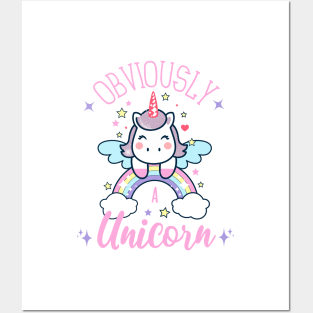 Obviously A Unicorn, Cute Unicorn On A Rainbow Posters and Art
